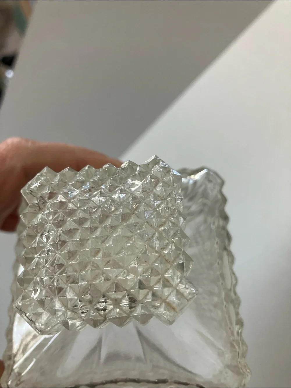 Vintage MCM Clear Glass Square Decanter with Cut Pattern